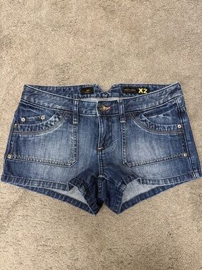 X2 Blue Washed Denim Short Shorts